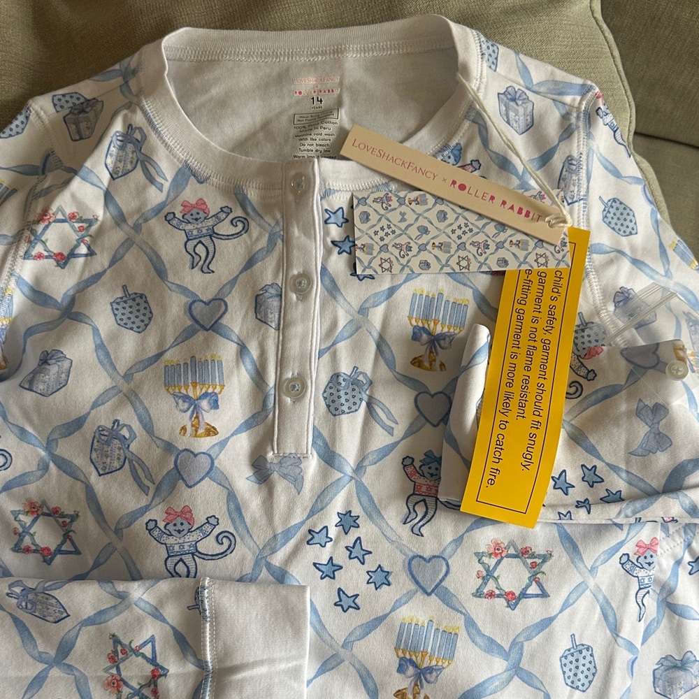 LoveShackFancy Kids Pajamas - Blue and White with Yellow Details